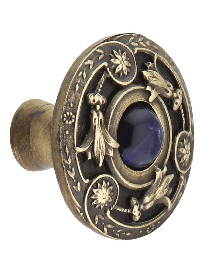 Jeweled Lily Cabinet Knob Inset with Blue Sodalite - 1 3/8" Diameter